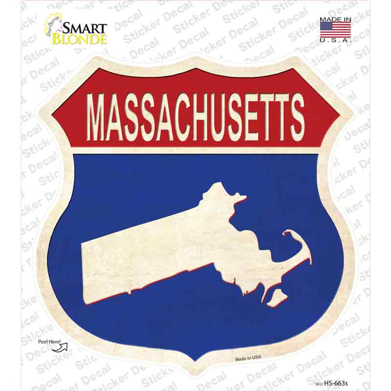 Massachusetts Silhouette Novelty Highway Shield Sticker Decal