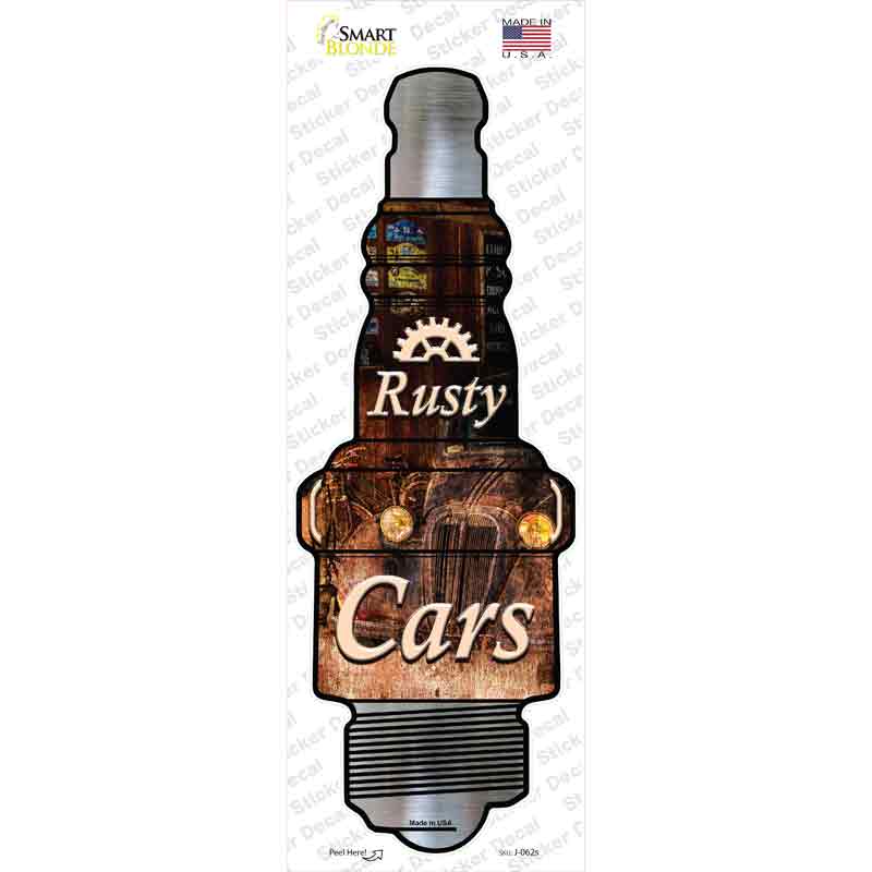 Rusty Cars Novelty Spark Plug Sticker Decal