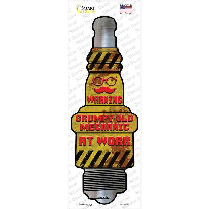 Old Mechanic At Work Novelty Spark Plug Sticker Decal