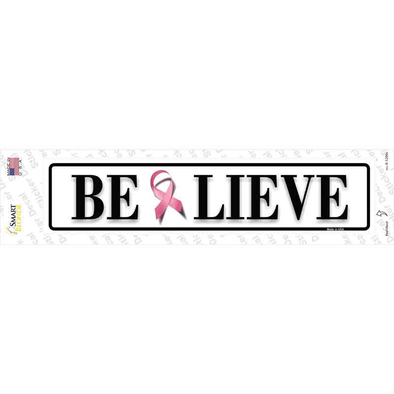 Believe Pink Ribbon Breast Cancer Novelty Narrow Sticker Decal