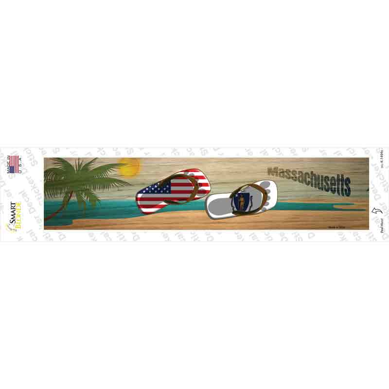 Massachusetts and US Flag Novelty Narrow Sticker Decal