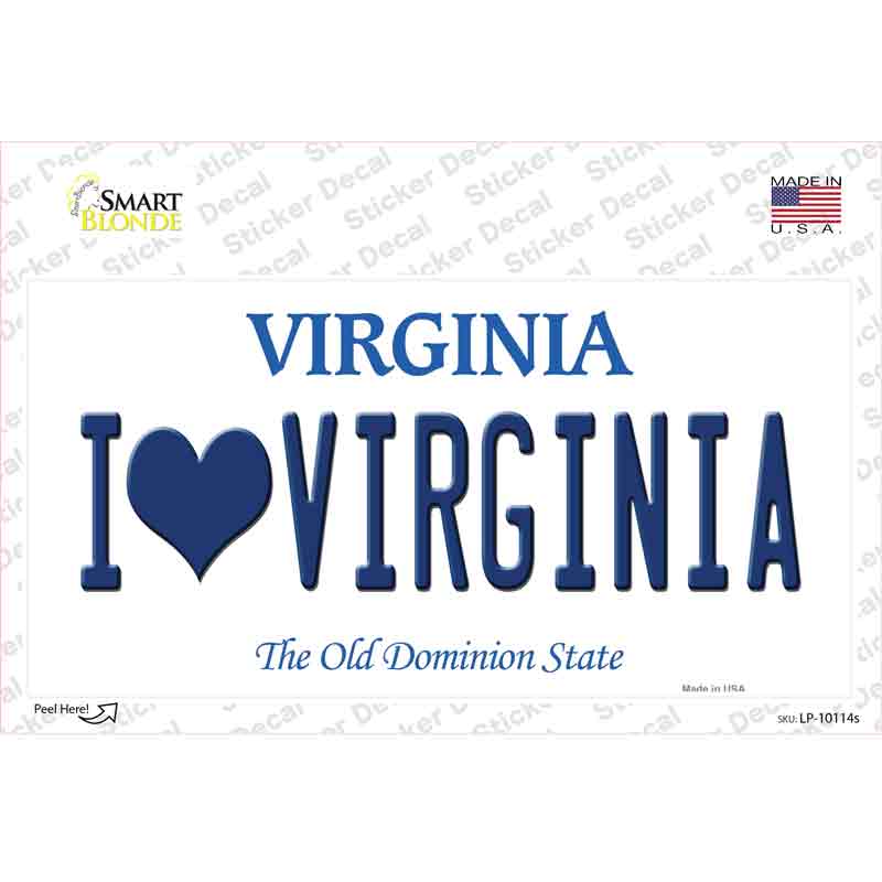 I Love Virginia Novelty Sticker Decal