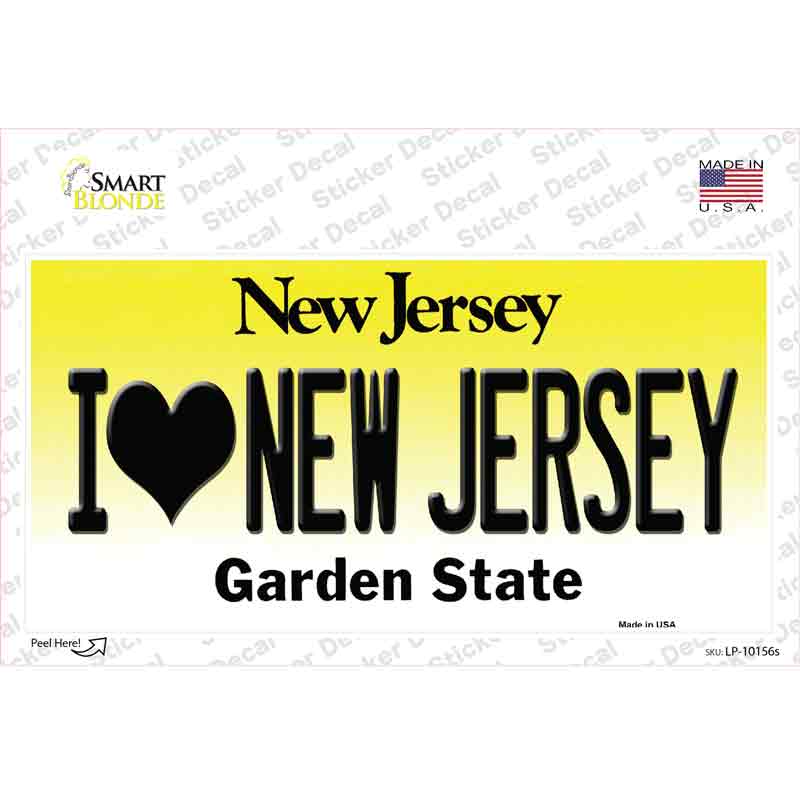 I Love New Jersey Novelty Sticker Decal