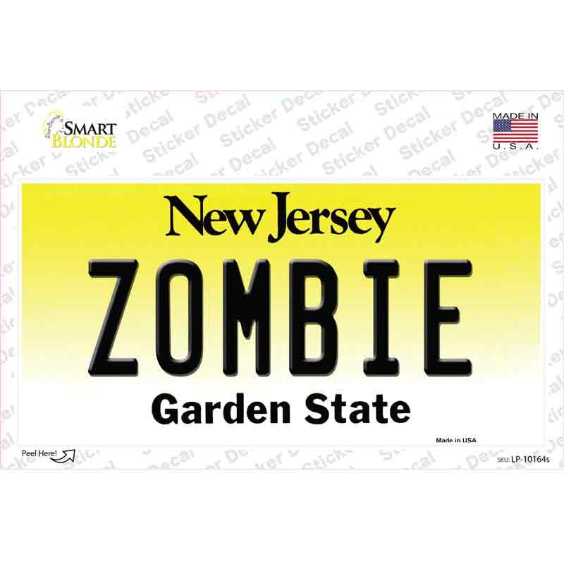 Zombie New Jersey Novelty Sticker Decal