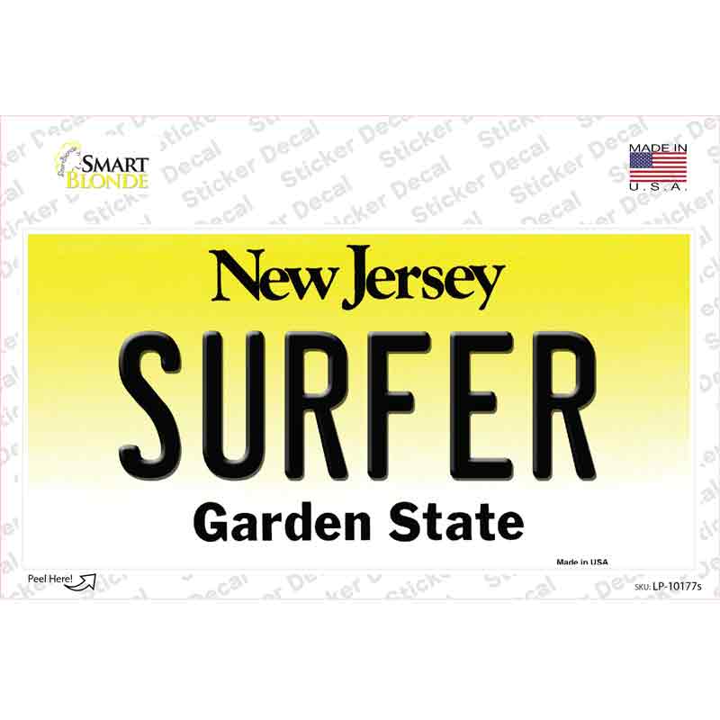 Surfer New Jersey Novelty Sticker Decal