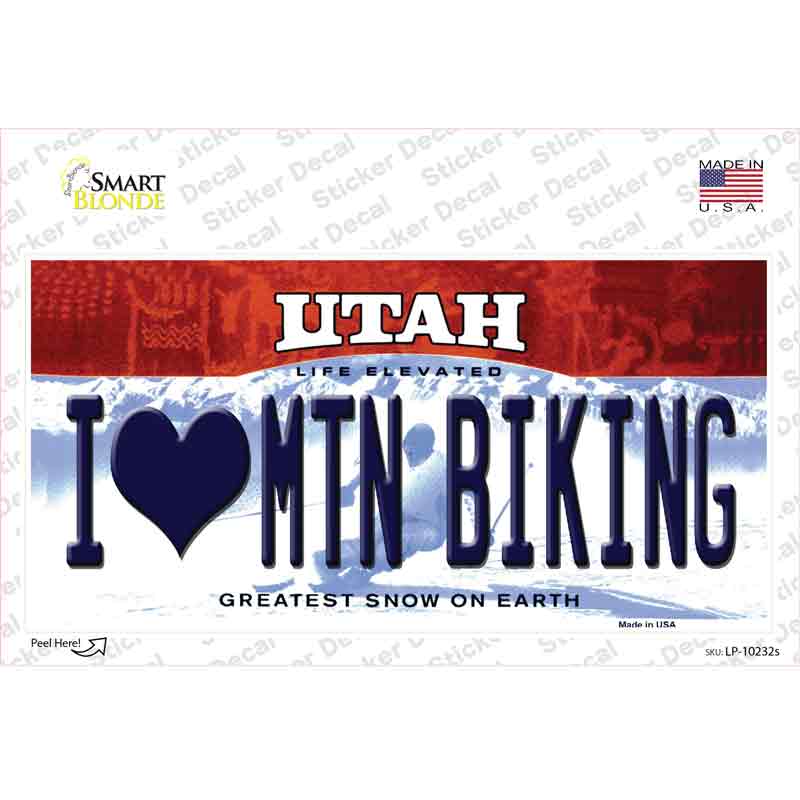 I Love Mtn Biking Utah Novelty Sticker Decal
