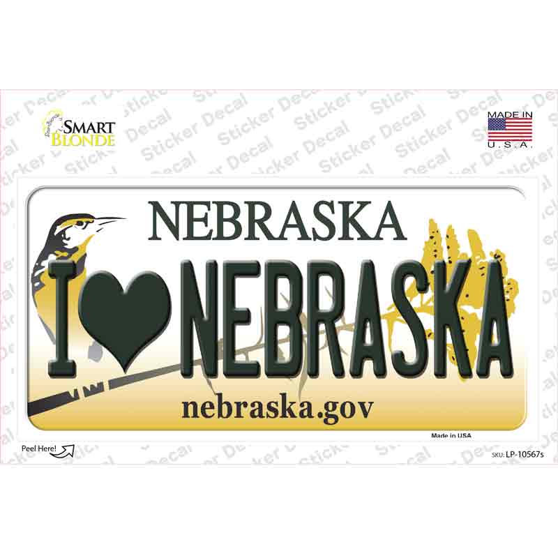 I Love Nebraska Novelty Sticker Decal
