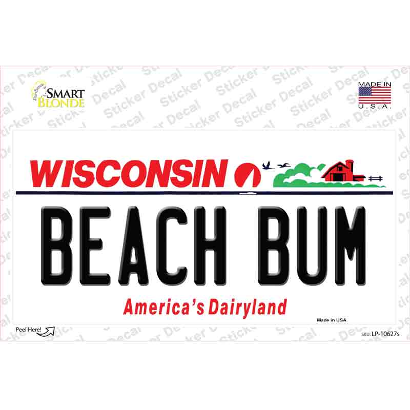 Beach Bum Wisconsin Novelty Sticker Decal