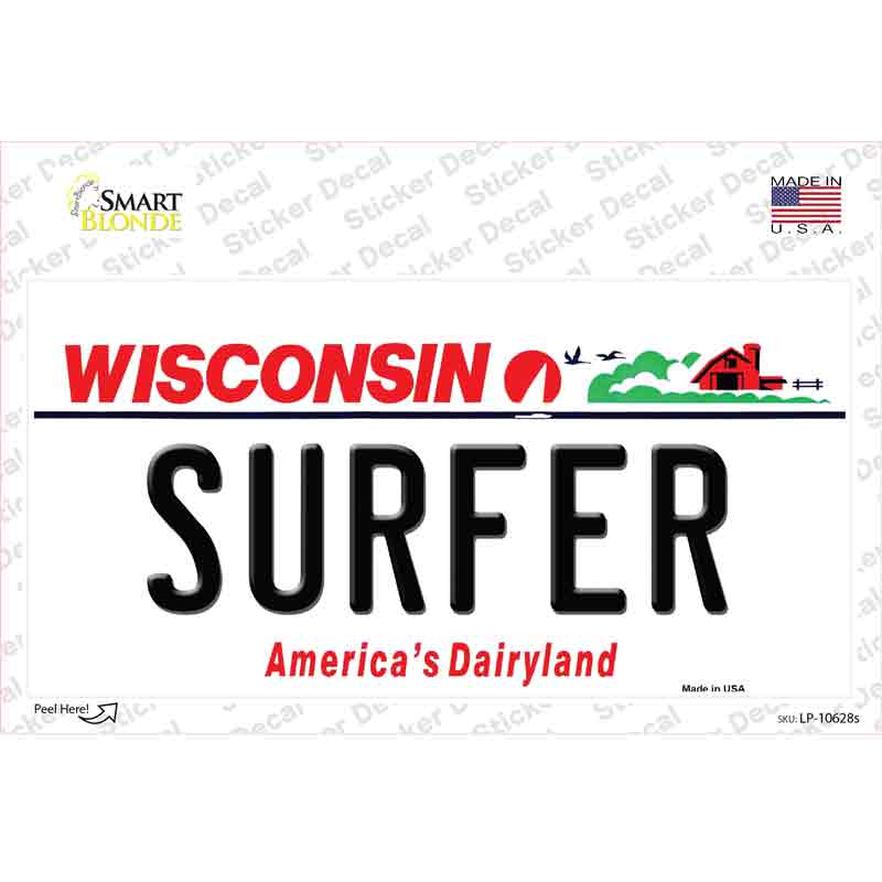 Surfer Wisconsin Novelty Sticker Decal