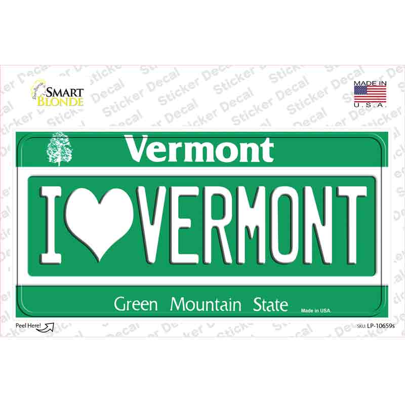 I Love Vermont Novelty Sticker Decal