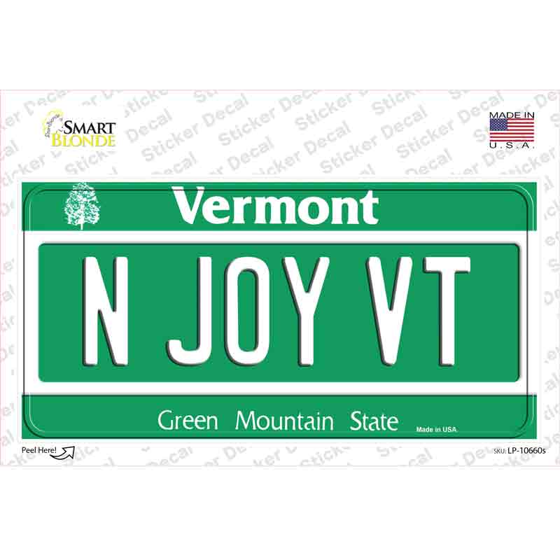 N Joy VT Vermont Novelty Sticker Decal