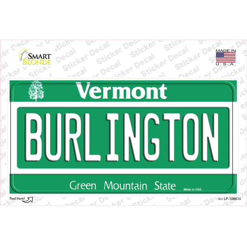 Burlington Vermont Novelty Sticker Decal