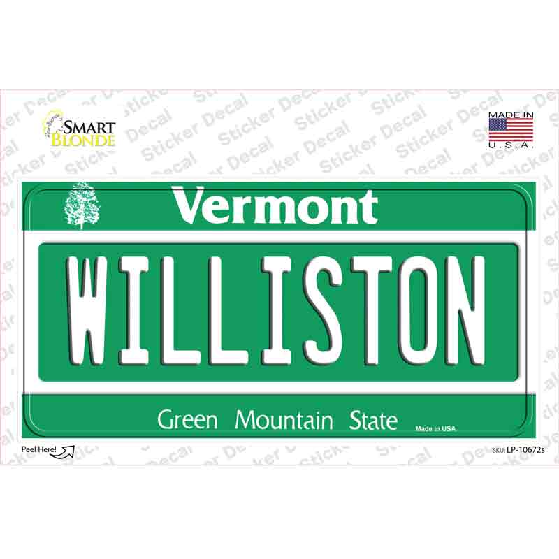 Williston Vermont Novelty Sticker Decal