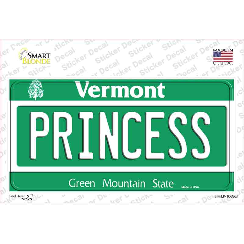 Princess Vermont Novelty Sticker Decal