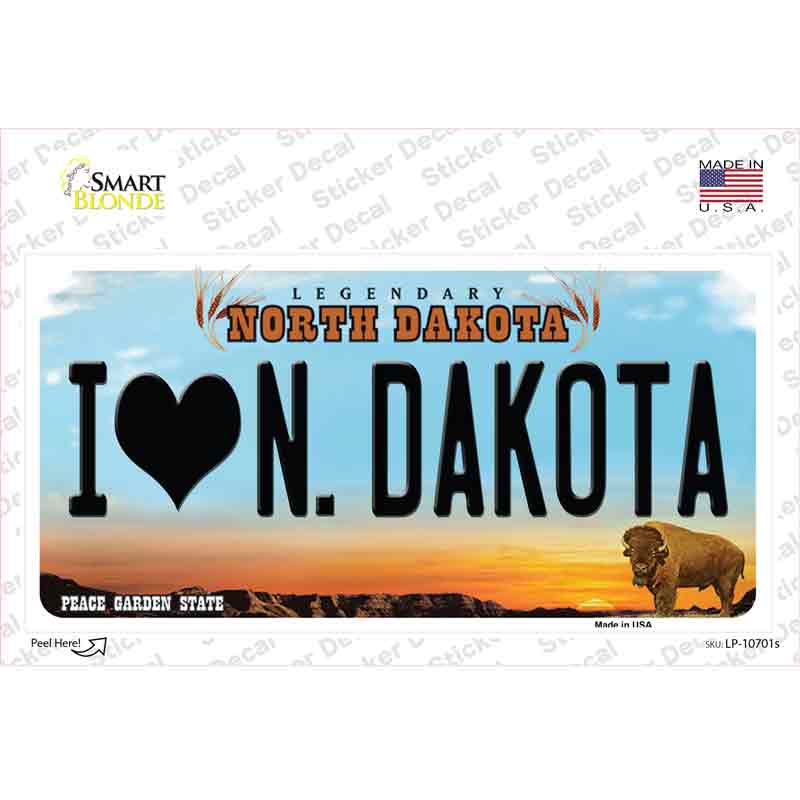 I Love North Dakota Novelty Sticker Decal