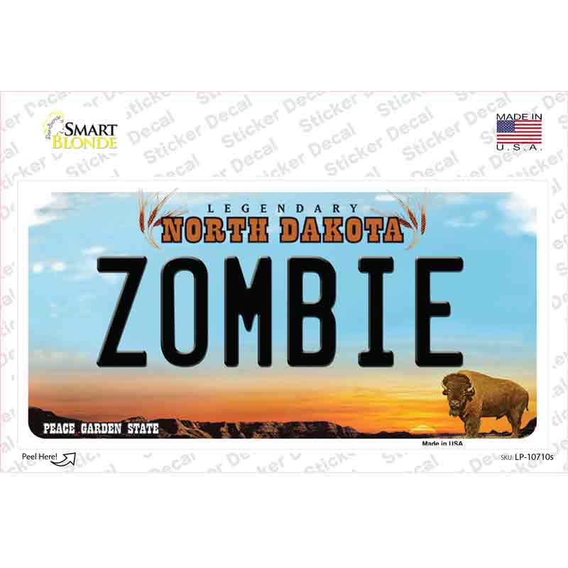 Zombie North Dakota Novelty Sticker Decal