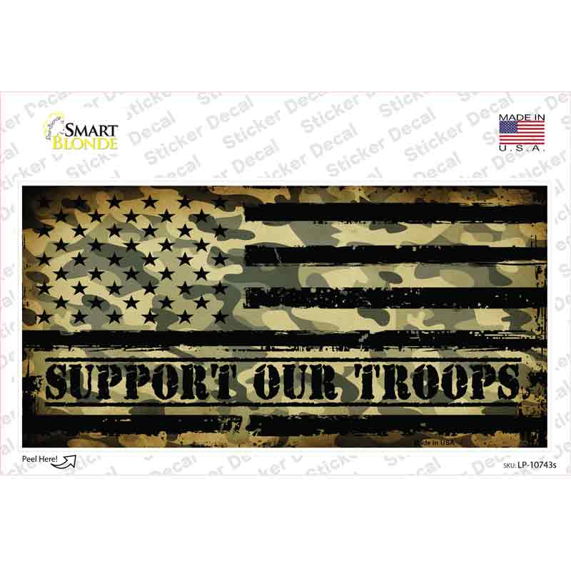 Camo American Flag Support Troops Novelty Sticker Decal