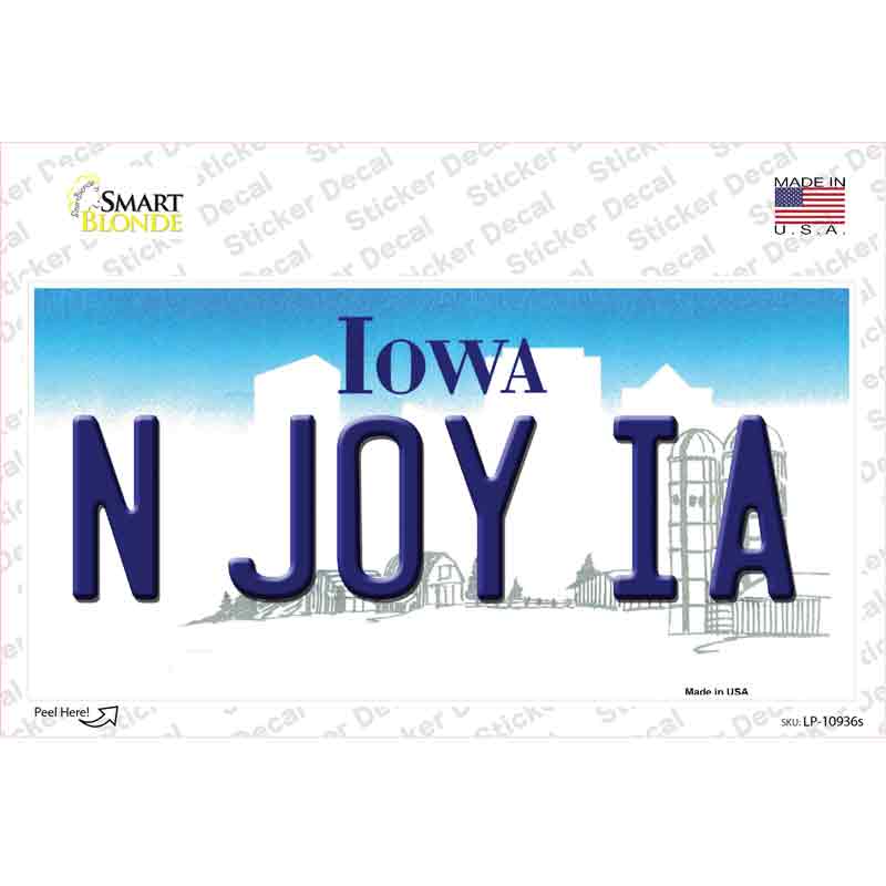 N Joy IA Iowa Novelty Sticker Decal