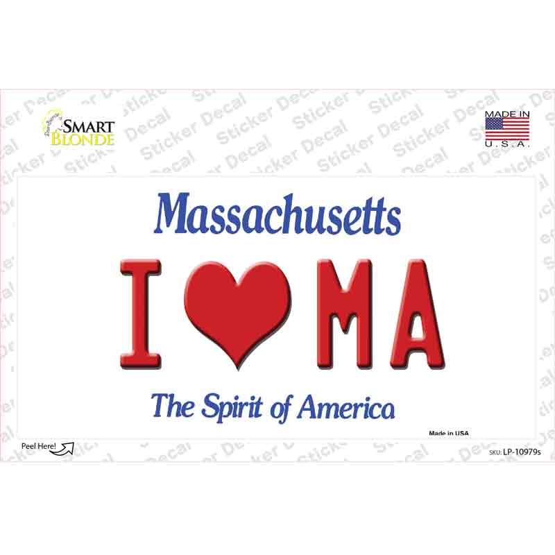 I Love Massachusetts Novelty Sticker Decal
