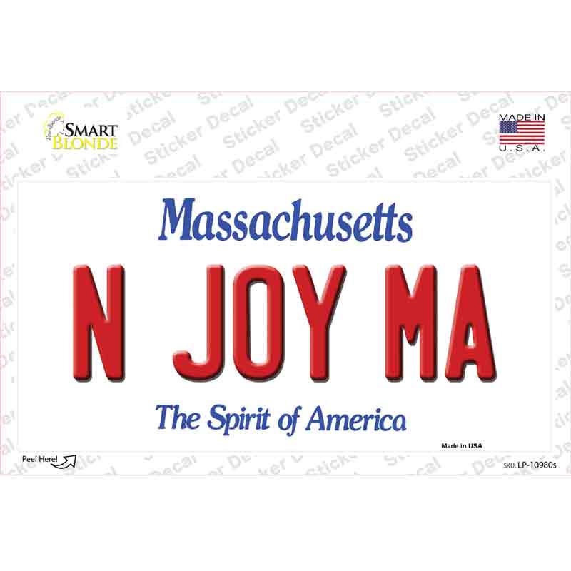 N Joy MA Massachusetts Novelty Sticker Decal