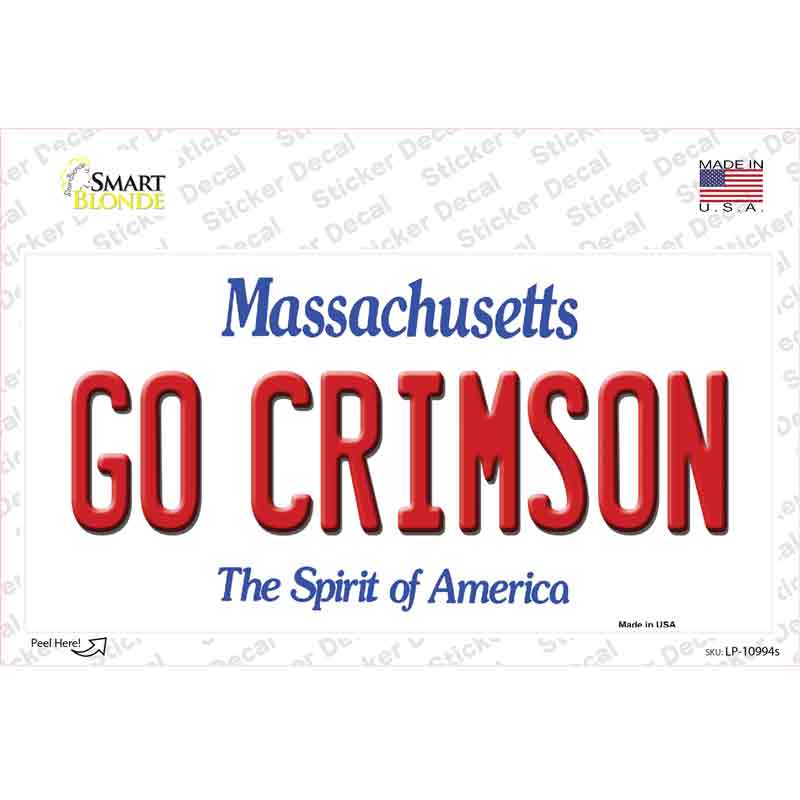Go Crimson Massachusetts Novelty Sticker Decal