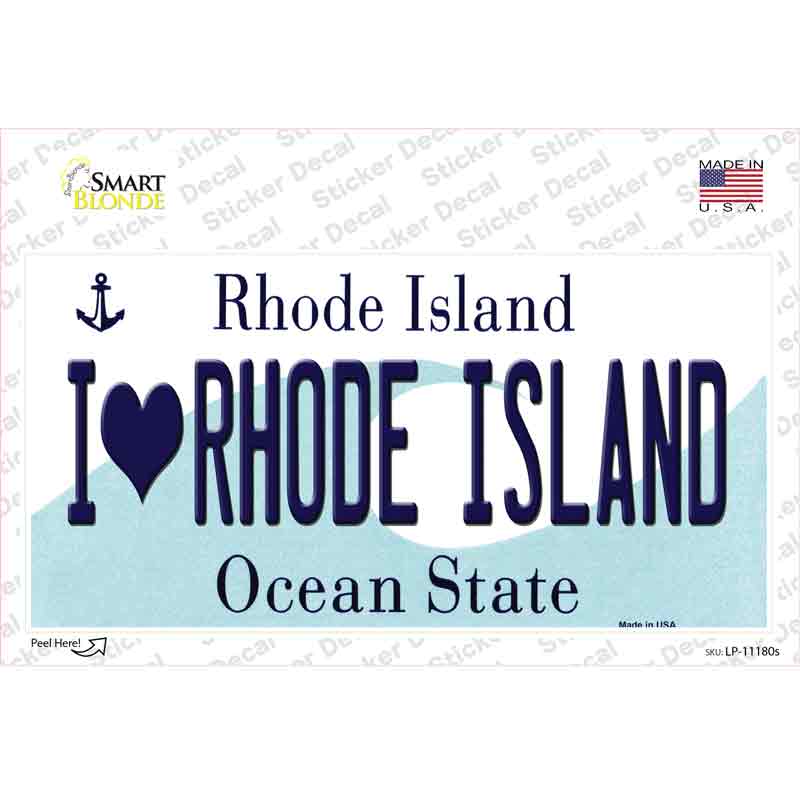 I Love Rhode Island State Novelty Sticker Decal