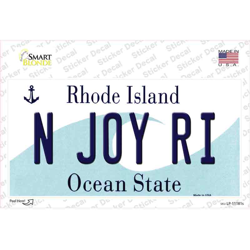 N Joy RI Rhode Island State Novelty Sticker Decal