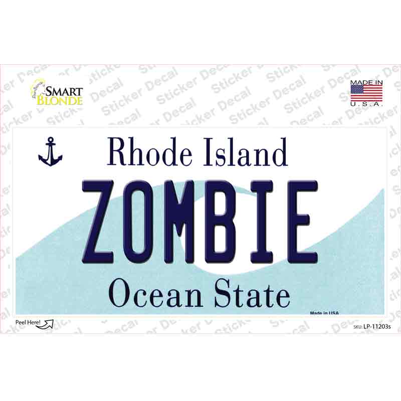 Zombie Rhode Island State Novelty Sticker Decal