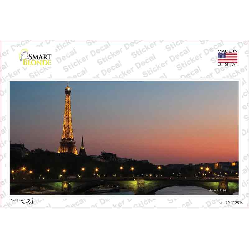 Eiffel Tower Night With River and Bridge Novelty Sticker Decal