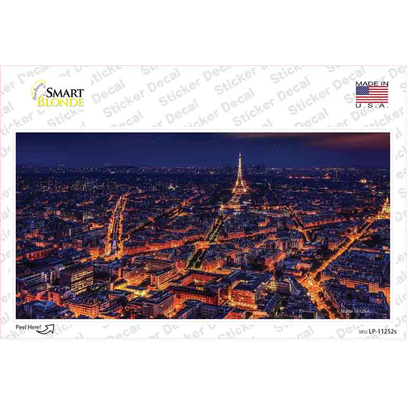 Paris At Night Eiffel Tower In Center Novelty Sticker Decal