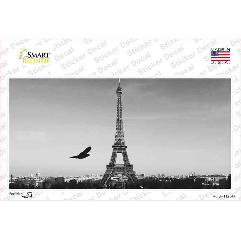 Eiffel Tower Black and White With Bird Novelty Sticker Decal