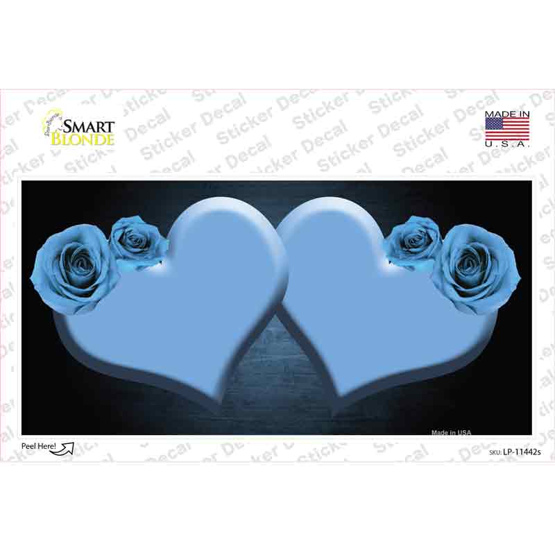 Hearts Over Roses In Light Blue Novelty Sticker Decal