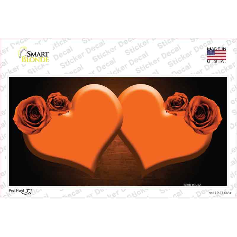 Hearts Over Roses In Orange Novelty Sticker Decal