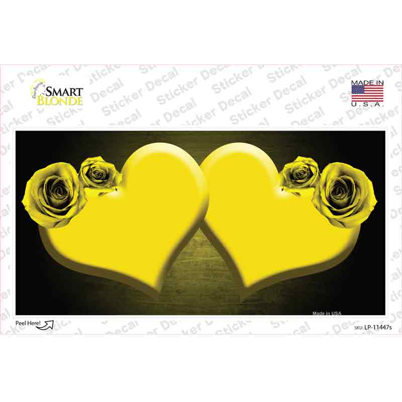 Hearts Over Roses In Yellow Novelty Sticker Decal