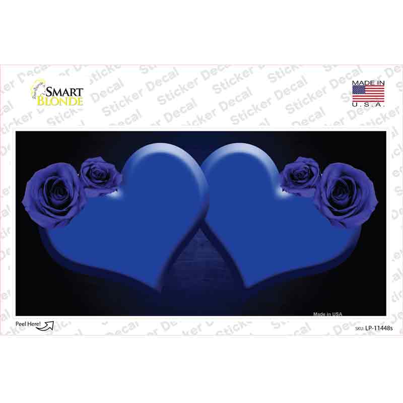 Hearts Over Roses In Blue Novelty Sticker Decal