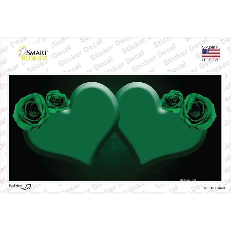 Hearts Over Roses In Green Novelty Sticker Decal