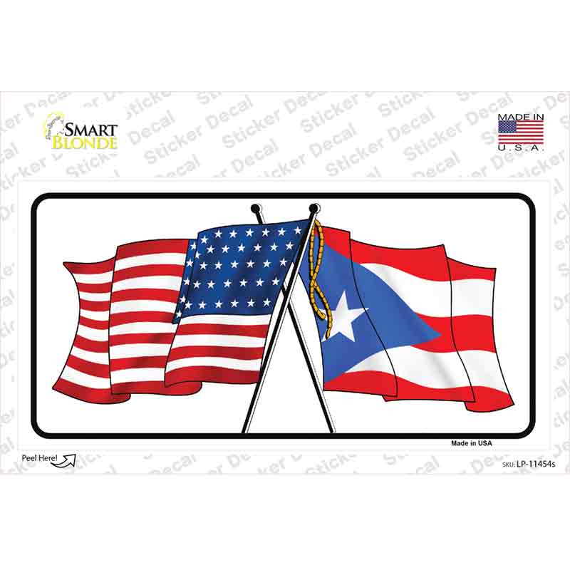 Puerto Rico Crossed US Flag Novelty Sticker Decal