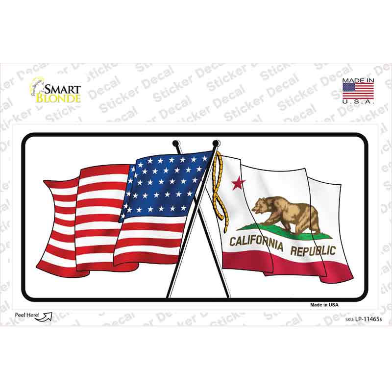 California Crossed US Flag Novelty Sticker Decal