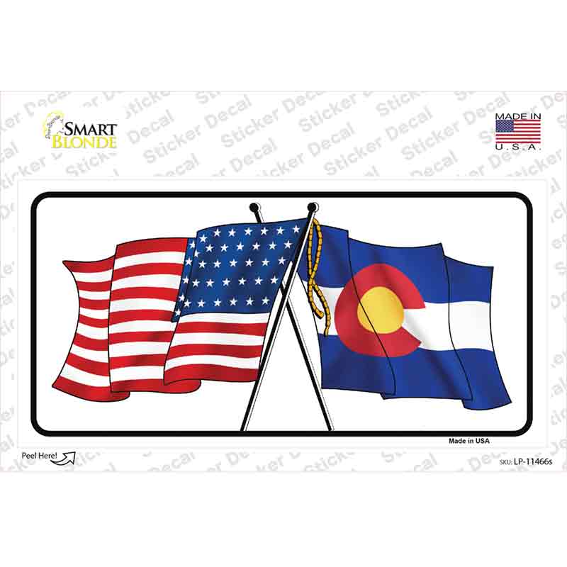 Colorado Crossed US Flag Novelty Sticker Decal