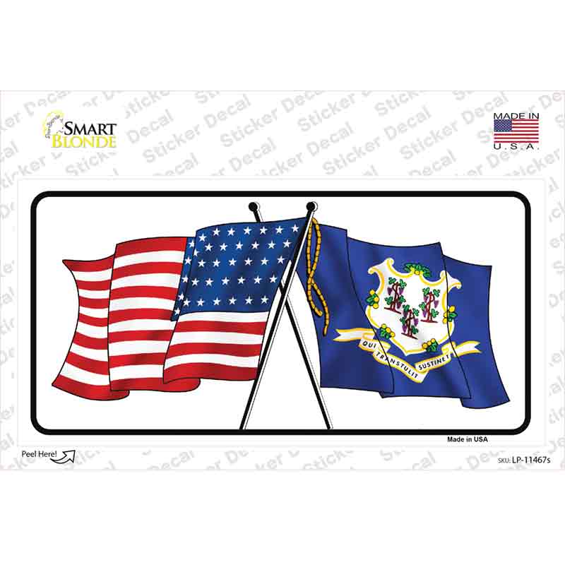 Connecticut Crossed US Flag Novelty Sticker Decal