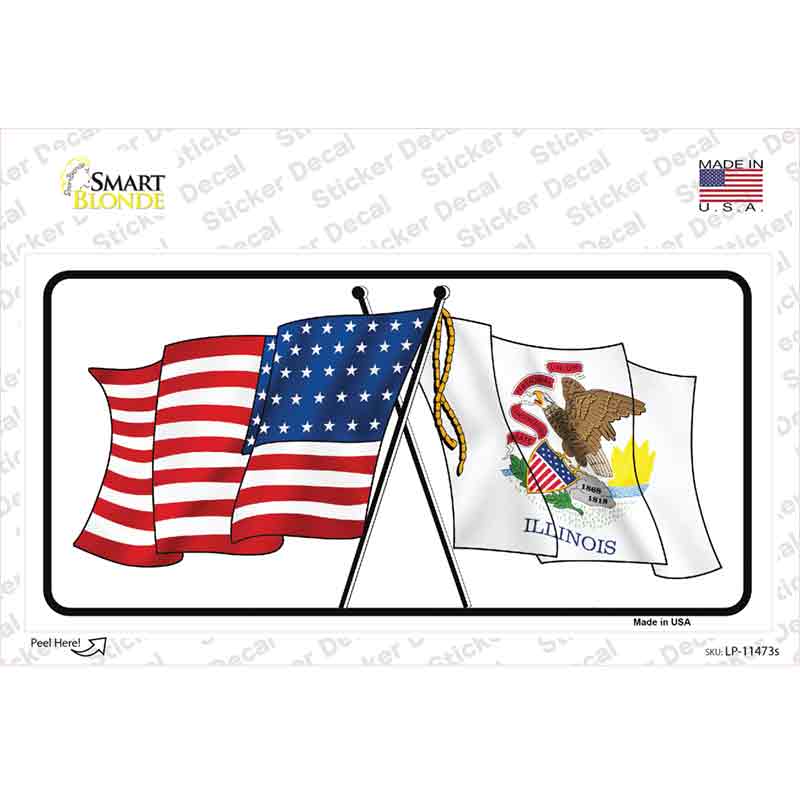 Illinois Crossed US Flag Novelty Sticker Decal