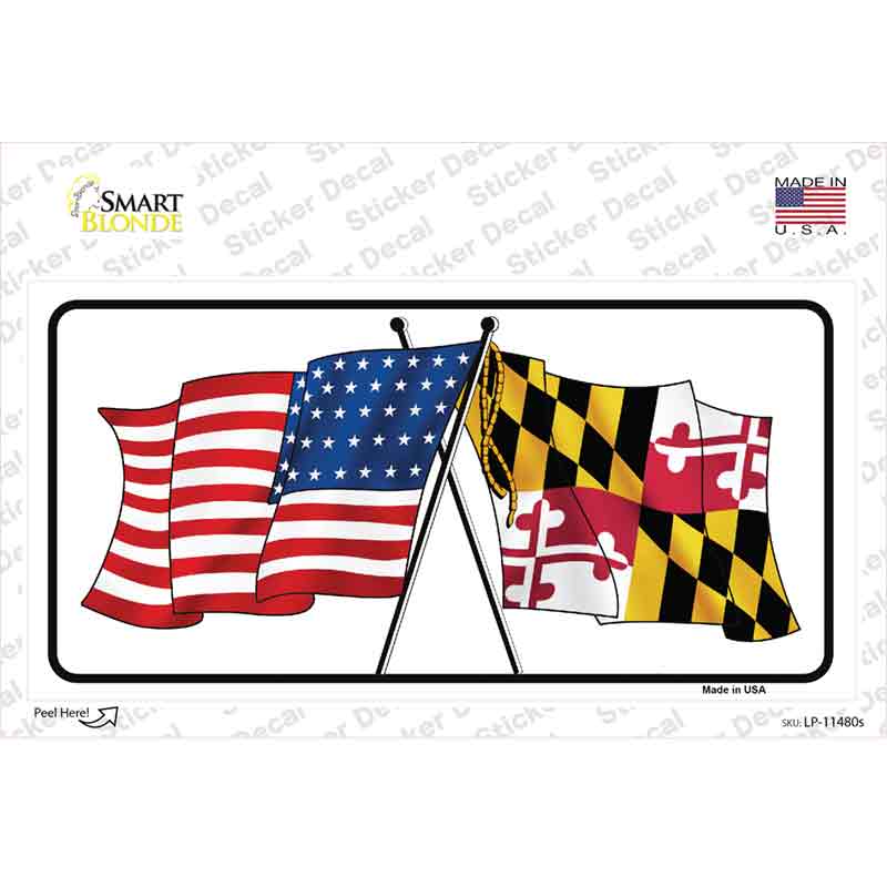 Maryland Crossed US Flag Novelty Sticker Decal