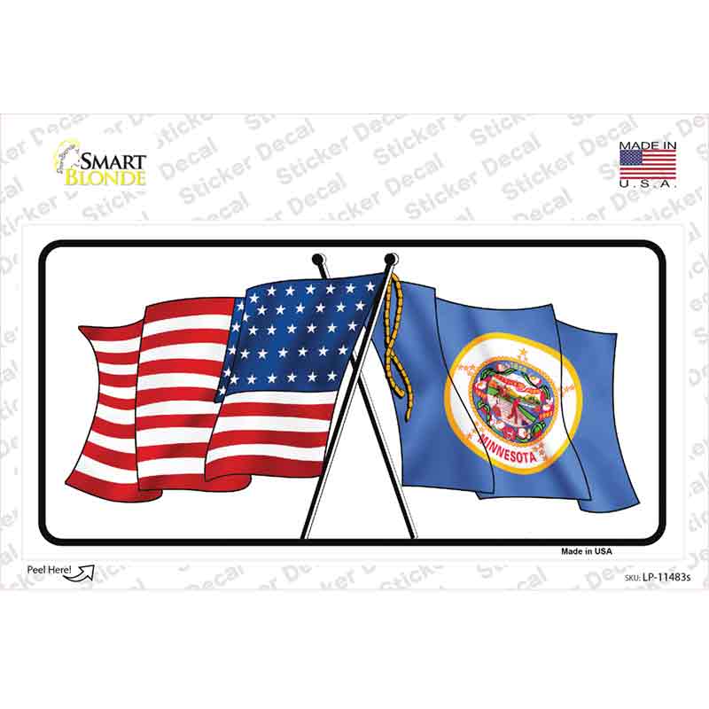 Minnesota Crossed US Flag Novelty Sticker Decal