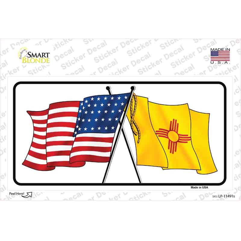New Mexico Crossed US Flag Novelty Sticker Decal