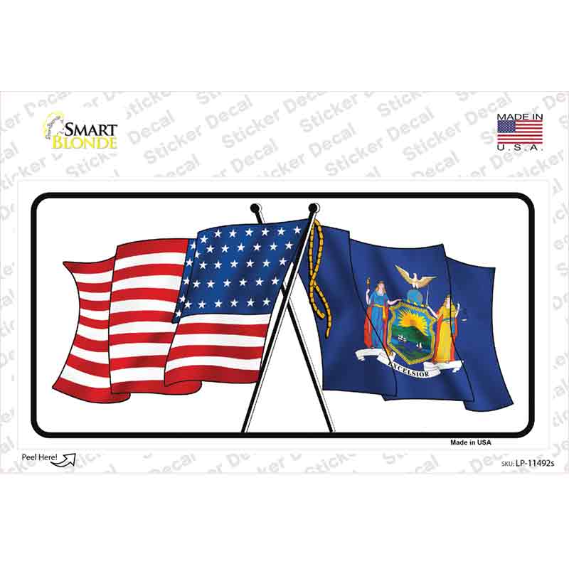 New York Crossed US Flag Novelty Sticker Decal