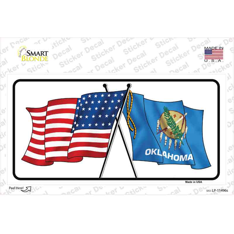 Oklahoma Crossed US Flag Novelty Sticker Decal