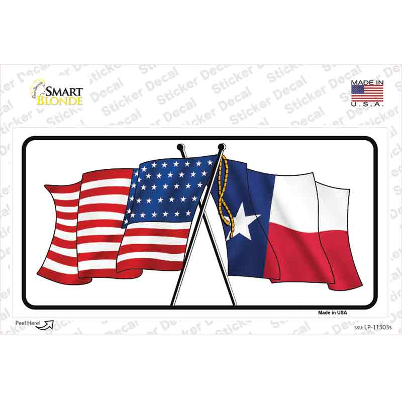 Texas Crossed US Flag Novelty Sticker Decal