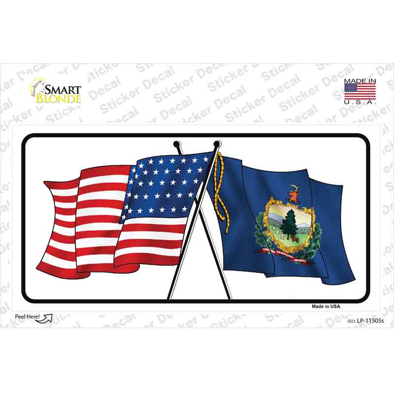 Vermont Crossed US Flag Novelty Sticker Decal