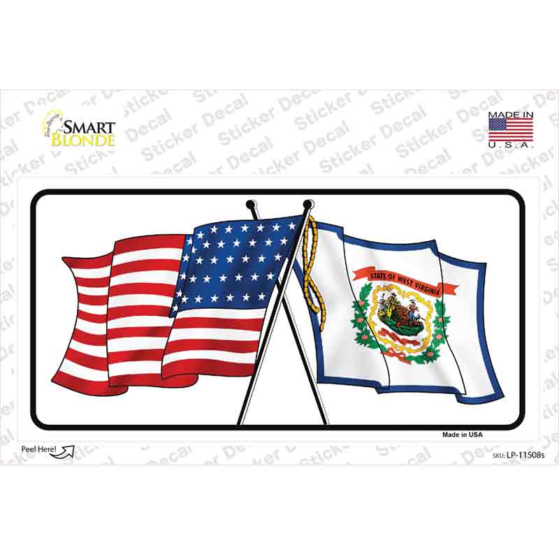West Virginia Crossed US Flag Novelty Sticker Decal