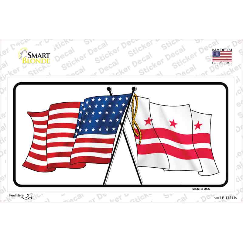 Washington DC Crossed US Flag Novelty Sticker Decal